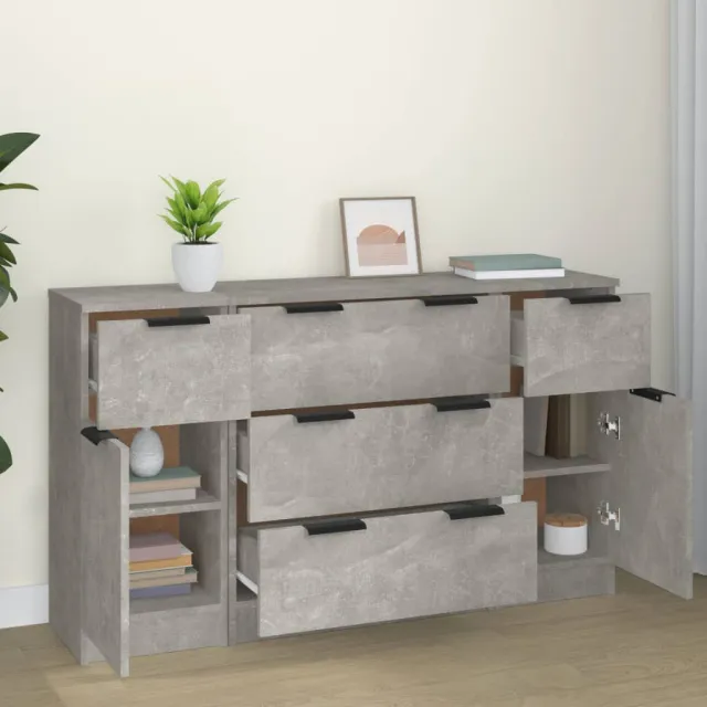 Ensemble de buffets 3 pcs Gris béton Bois d'ingénierie