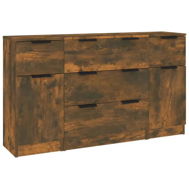 Ensemble de buffets 3 pcs chêne fumé bois d'ingénierie