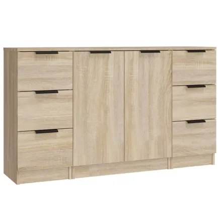 Buffets 3 pcs Chêne sonoma Bois d'ingénierie 2