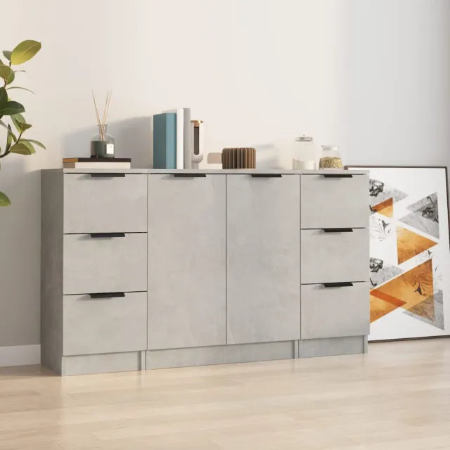 Buffets 3 pcs gris béton bois d'ingénierie