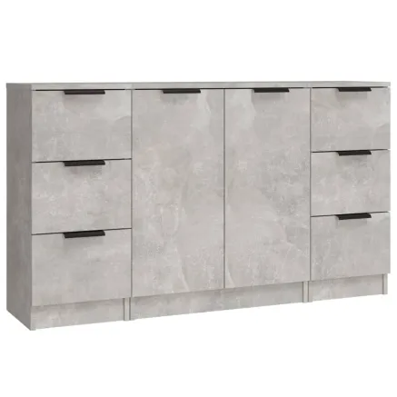 Buffets 3 pcs gris béton bois d'ingénierie 2