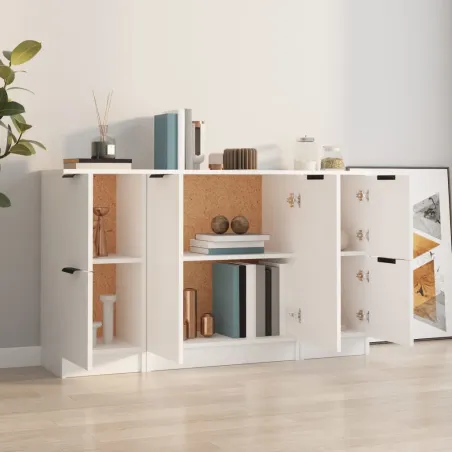 Buffets 3 pcs Blanc Bois d'ingénierie