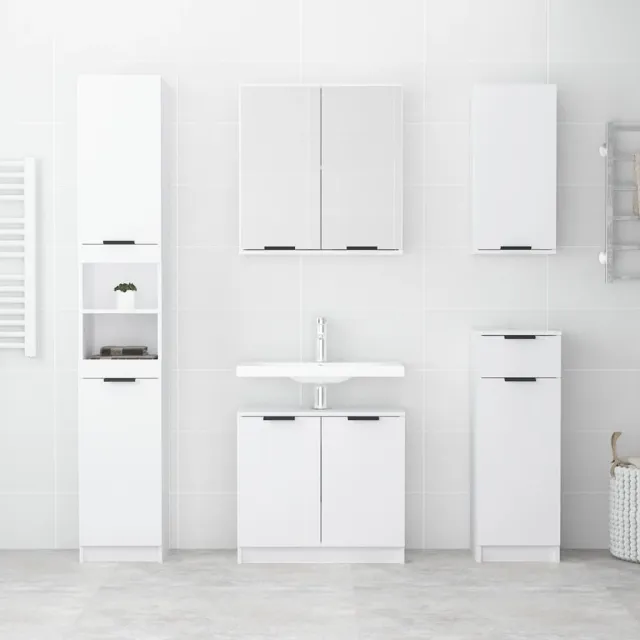 Meubles de salle de bain 5 pcs Blanc Bois d'ingénierie