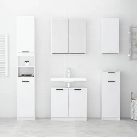 Meubles de salle de bain 5 pcs Blanc Bois d'ingénierie