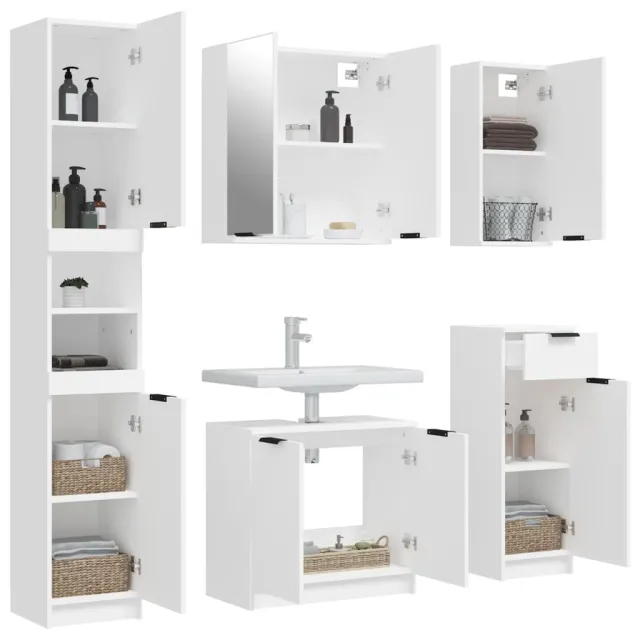 Meubles de salle de bain 5 pcs Blanc Bois d'ingénierie