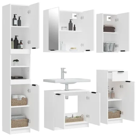 Meubles de salle de bain 5 pcs Blanc Bois d'ingénierie