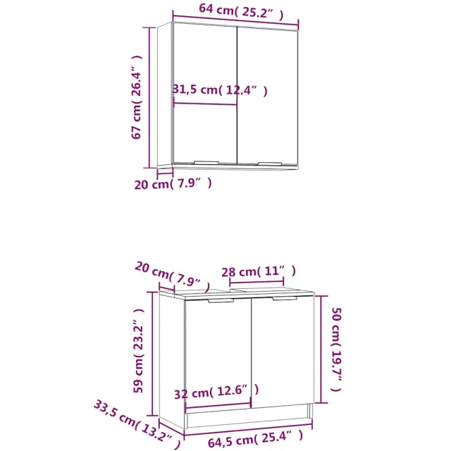 Meubles de salle de bain 2 pcs Blanc Bois d'ingénierie