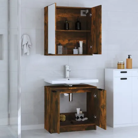 Ensemble d'armoires de salle de bain 2 pcs chêne fumé