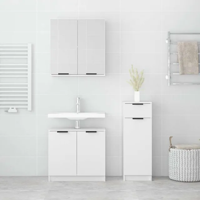 Ensemble d'armoires salle de bain 3 pcs blanc bois d'ingénierie