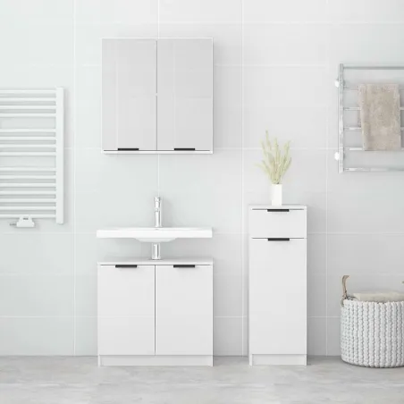 Ensemble d'armoires salle de bain 3 pcs blanc bois d'ingénierie