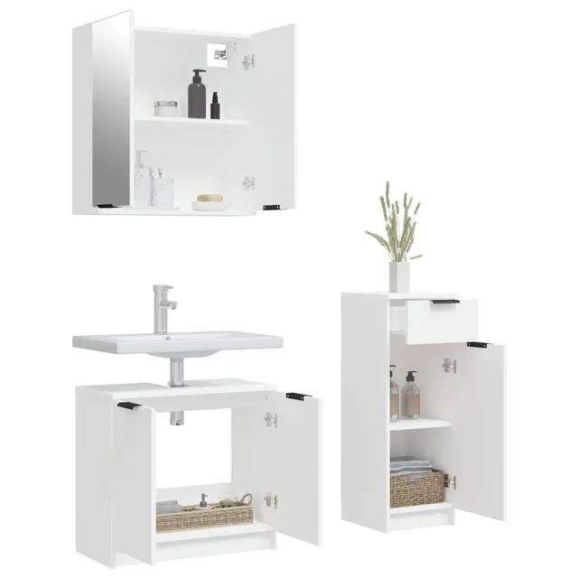 Ensemble d'armoires salle de bain 3 pcs blanc bois d'ingénierie