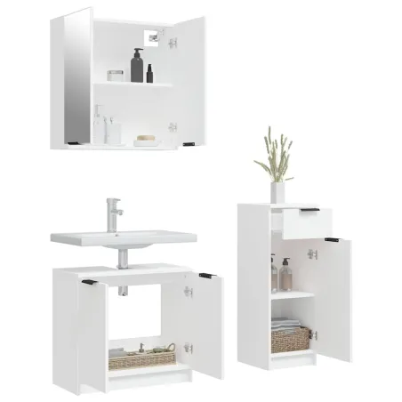 Ensemble d'armoires salle de bain 3 pcs blanc bois d'ingénierie