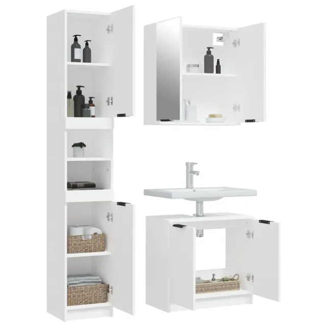 Ensemble d'armoires salle de bain 3 pcs blanc bois d'ingénierie