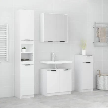 Meubles de salle de bain 4 pcs Blanc Bois d'ingénierie