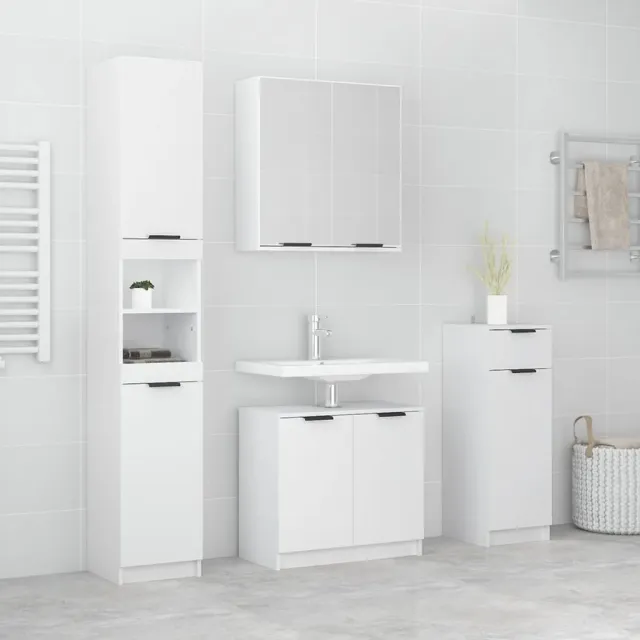 Meubles de salle de bain 4 pcs Blanc Bois d'ingénierie