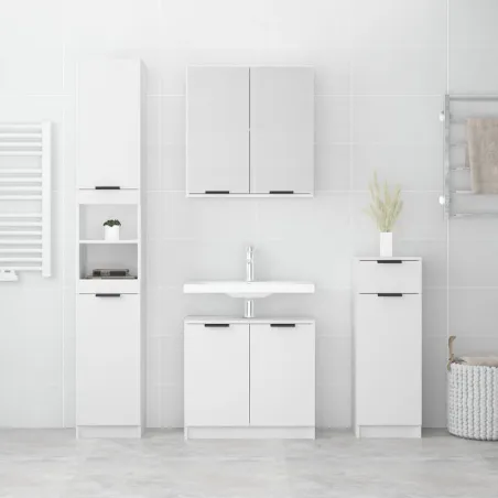 Meubles de salle de bain 4 pcs Blanc Bois d'ingénierie