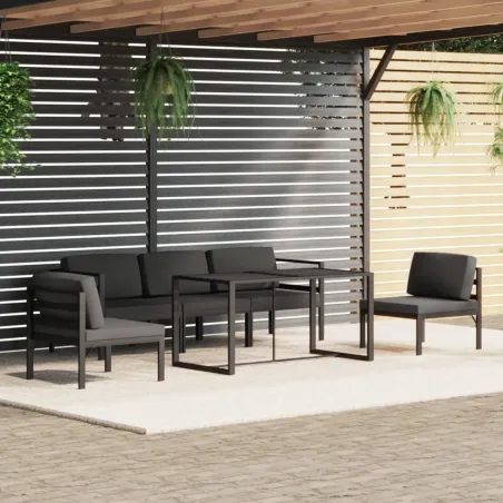 Salon de jardin 6 pcs avec coussins Aluminium Anthracite