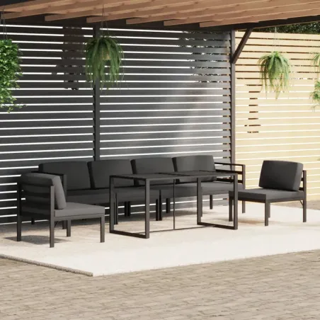 Salon de jardin 7 pcs avec coussins Aluminium Anthracite