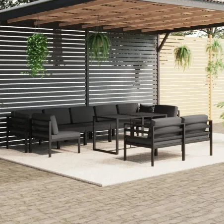 Salon de jardin 10 pcs avec coussins Aluminium Anthracite