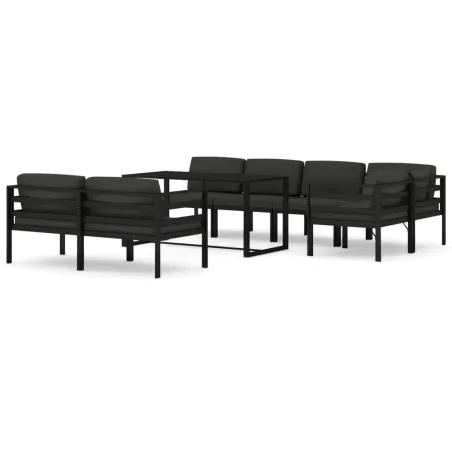 Salon de jardin 8 pcs avec coussins Aluminium Anthracite