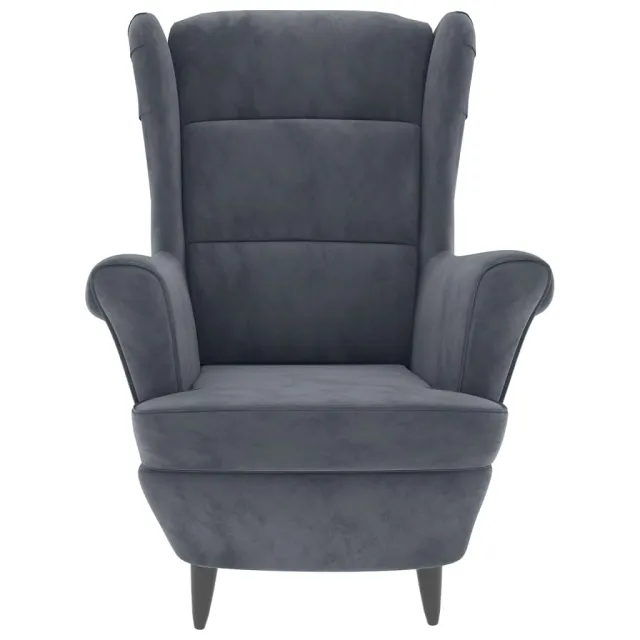 Fauteuil à oreilles avec tabouret gris foncé velours