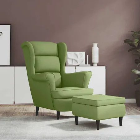 Fauteuil à oreilles avec tabouret vert clair velours