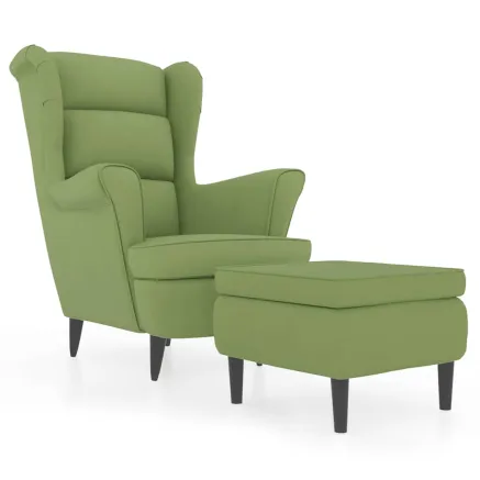 Fauteuil à oreilles avec tabouret vert clair velours 2