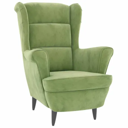 Fauteuil à oreilles avec tabouret vert clair velours