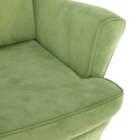 Fauteuil à oreilles avec tabouret vert clair velours