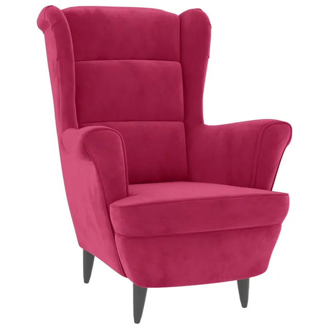 Fauteuil à oreilles avec tabouret bordeaux velours