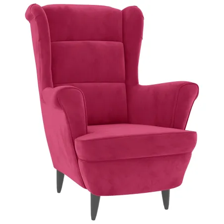 Fauteuil à oreilles avec tabouret bordeaux velours