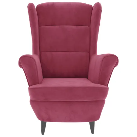 Fauteuil à oreilles avec tabouret bordeaux velours