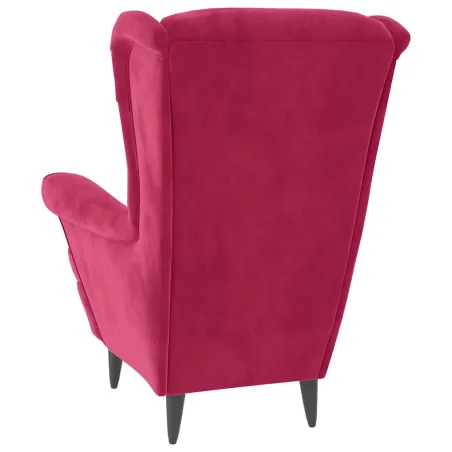 Fauteuil à oreilles avec tabouret bordeaux velours