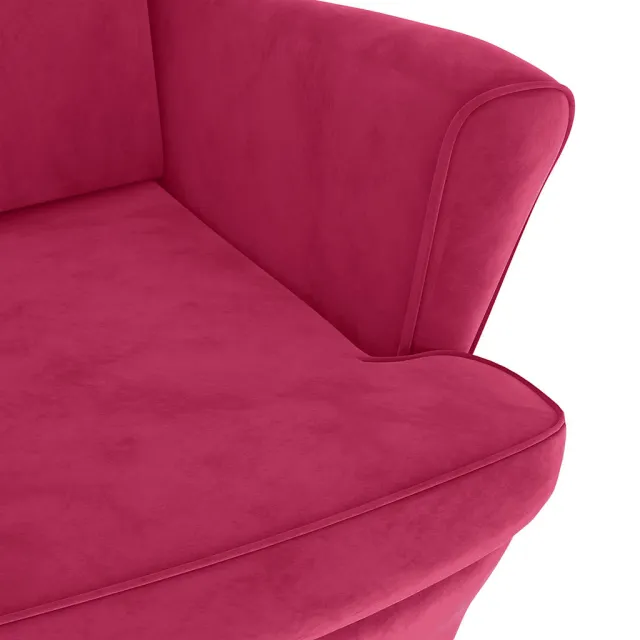 Fauteuil à oreilles avec tabouret bordeaux velours