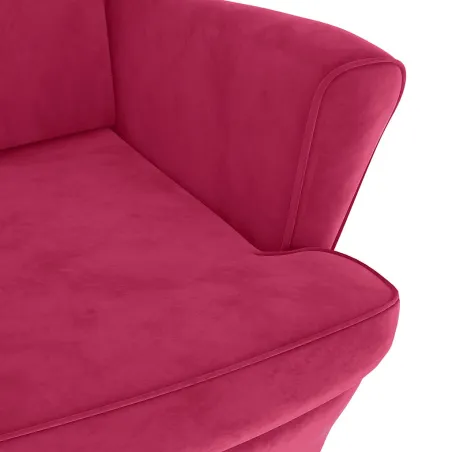 Fauteuil à oreilles avec tabouret bordeaux velours