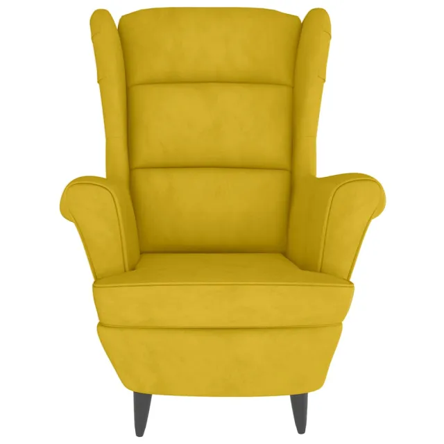 Fauteuil à oreilles avec tabouret jaune moutarde velours