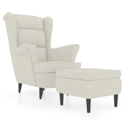 Fauteuil à oreilles avec tabouret crème velours 2
