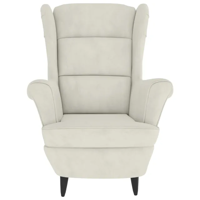 Fauteuil à oreilles avec tabouret crème velours