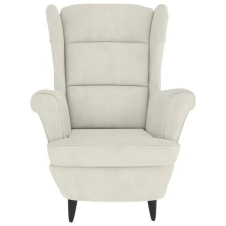 Fauteuil à oreilles avec tabouret crème velours