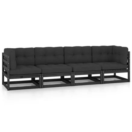 Canapé 4 places de jardin avec coussins Bois de pin massif 2