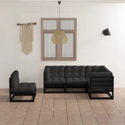 Salon de jardin 5 pcs avec coussins Bois de pin massif