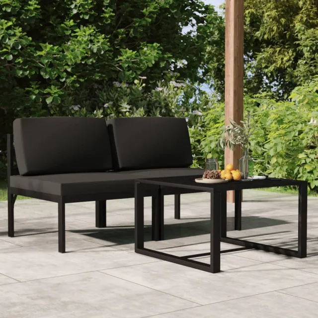 Salon de jardin 3 pcs avec coussins Aluminium Anthracite