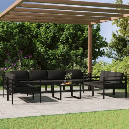 Salon de jardin 9 pcs avec coussins Aluminium Anthracite