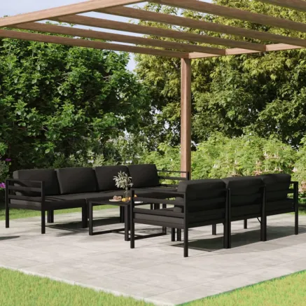 Salon de jardin 8 pcs avec coussins Aluminium Anthracite