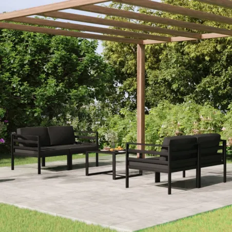 Salon de jardin 5 pcs avec coussins Aluminium Anthracite