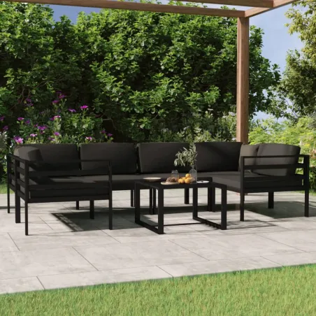 Salon de jardin 7 pcs avec coussins Aluminium Anthracite