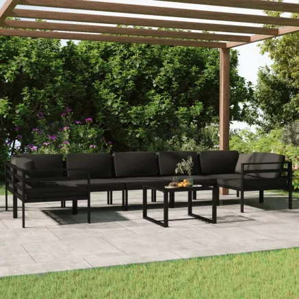 Salon de jardin 8 pcs avec coussins Aluminium Anthracite