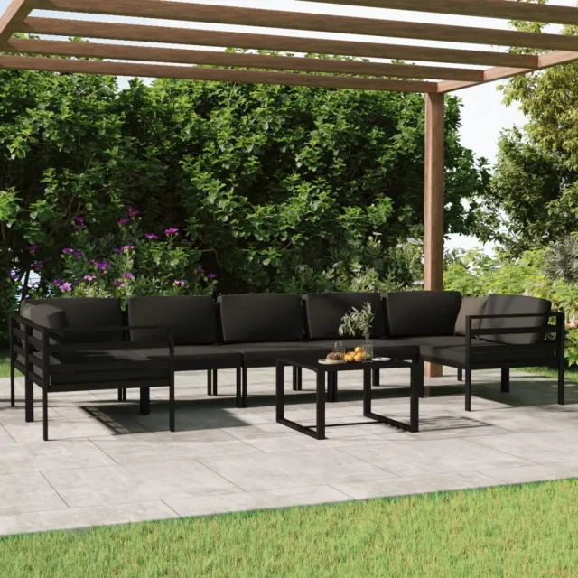 Salon de jardin 8 pcs avec coussins Aluminium Anthracite