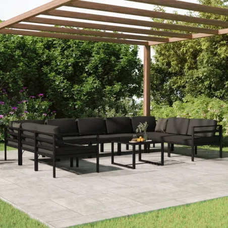 Salon de jardin 10 pcs avec coussins Aluminium Anthracite