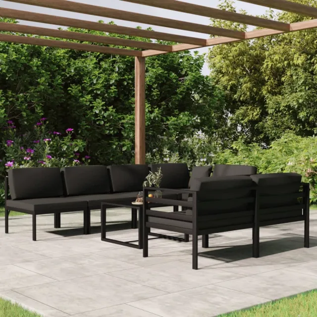 Salon de jardin 8 pcs avec coussins Aluminium Anthracite